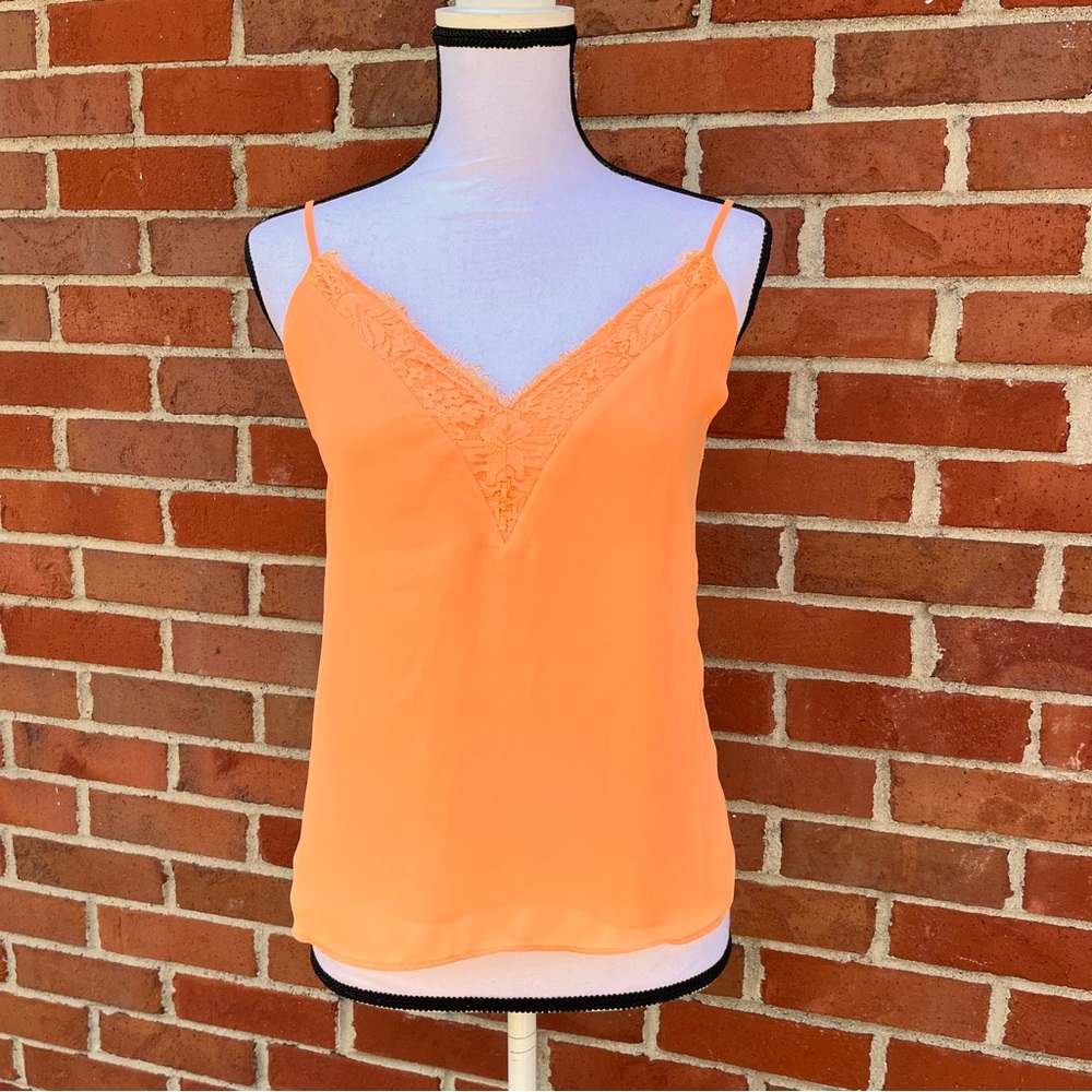 Versona Spaghetti Strap V Neck Orange Lace Tank Top Womens XS